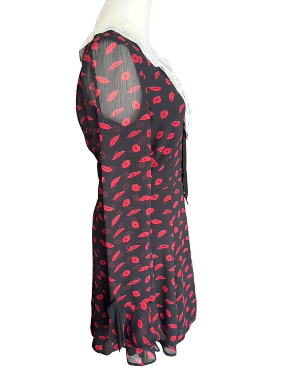 Rare For Love & Lemons Bianca Mini Dress Lip Print Black & Red Medium - Picture 6 of 10